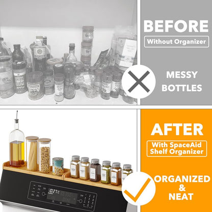SpaceAid 30" Wide Kitchen Shelf Organizer for Stove, Magnetic Bamboo Spices Shelf for Home Stove Kitchen Storage Organization (Fit for Flat Top Only) - size: 30" Wide, Natural, 1-Tier