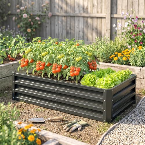 Outsunny Galvanized Raised Garden Bed, 4' x 2' x 1' Metal Planter Box, for Growing Vegetables, Flowers, Herbs, Succulents, Gray - color: Gray, size: 4' x 2' x 1'