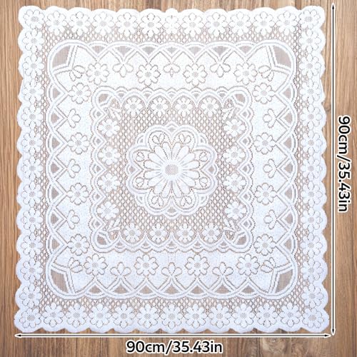 JJUNW Small Square Tablecloth, Lace Doilies, Beige Square Tablecloths Side Table Cover, Crochet Tablecloth for Round Coffee Table Topper Furniture 35 X 35 Inch