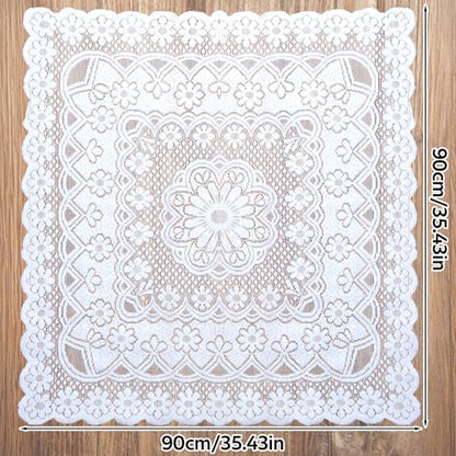 JJUNW Small Square Tablecloth, Lace Doilies, Beige Square Tablecloths Side Table Cover, Crochet Tablecloth for Round Coffee Table Topper Furniture 35 X 35 Inch