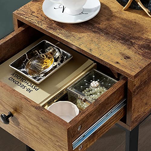 VECELO Nightstand with Storage Drawer, End/Side Table for Bedroom, Sturdy Metal Frame