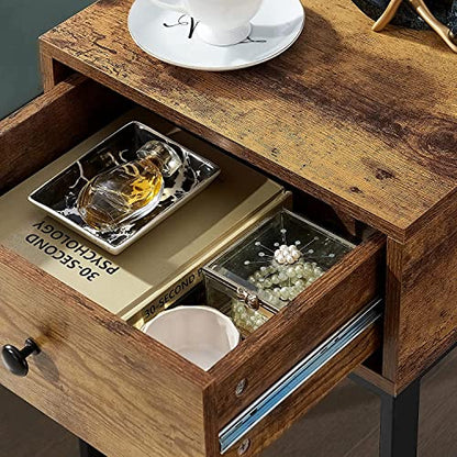 VECELO Nightstand with Storage Drawer, End/Side Table for Bedroom, Sturdy Metal Frame