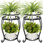 2 Pack 19.2 inch Metal Plant Stand Rack for Round Flower Pot, 2 Tier Potted Holder Indoor Outdoor Rustproof Wrought Iron Heavy Duty Planter Shelf for Corner Living Room Balcony Garden Patio, Black