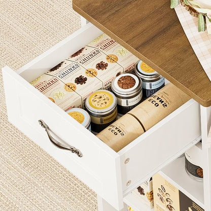 HOSTACK Kitchen Island Cart with Storage, 47'' Kitchen Storage Island on Wheels with 2 Drawers, Rolling Island Table with Adjustable Shelves, Mobile Buffet Sideboard Cabinet for Dining Room, White - style: White + Rustic Brown
