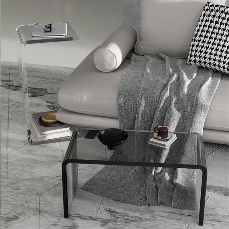 Side Table,C Shaped End Table, Acrylic Sofa Side Table, Bedside Table for Bedroom Small Simple Modern Coffee Table Suitable for Living Room (Smoke Gray) - color: Smoke Gray