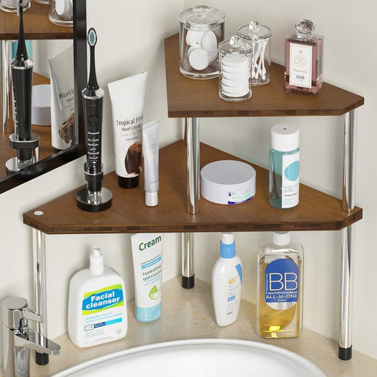 Weenson Bathroom Organizer Countertop, Bathroom Sink Organizer for Toiletries, Makeup, Skincare, Bamboo 2-Tier Kitchen Countertop Organizer for Spice Salt (Brwon) - color: Brown