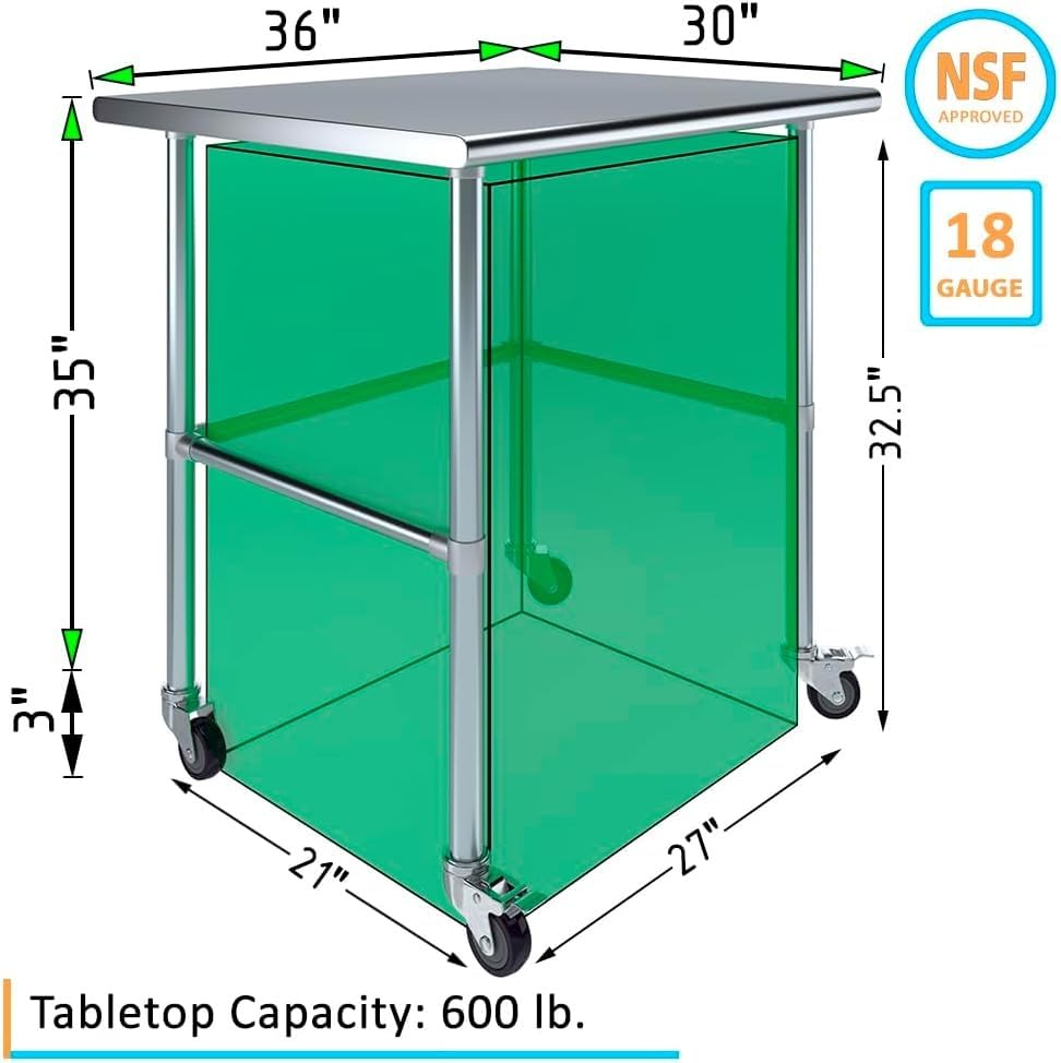 36" x 30" Open Base Stainless Steel Work Table – NSF Certified Heavy Duty Commercial Prep Table with Galvanized Legs for Kitchens, Labs & Utility Rooms - size: 36"x30"