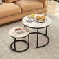 HOJINLINERO Round Coffee Table,Nesting Coffee Table Set of 2,Center Tables for Living Room,Office, Home Small Space,Stacking Side Tables,Sturdy and Easy Assembly,Wood Desktop,Black+White Oak,Small - color: Oak, size: Small