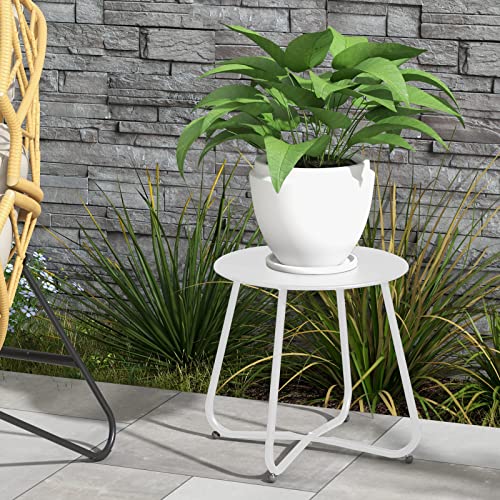 Grand patio Outdoor Side Table 18-inch Round End Table Accent Table for Bistro Balcony Apartment White - color: Round Feet, White