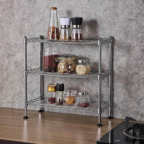 3-Tier Wire Shelving Unit, Chrome | Adjustable Steel Storage Rack, Leveling Feet, Freestanding Metal Shelves, for Kitchen Pantry Closet Laundry Garage - color: Chrome, 3 Tier-17.72"