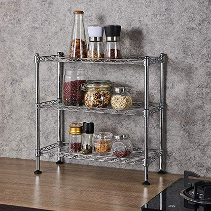 3-Tier Wire Shelving Unit, Chrome | Adjustable Steel Storage Rack, Leveling Feet, Freestanding Metal Shelves, for Kitchen Pantry Closet Laundry Garage - color: Chrome, 3 Tier-17.72"