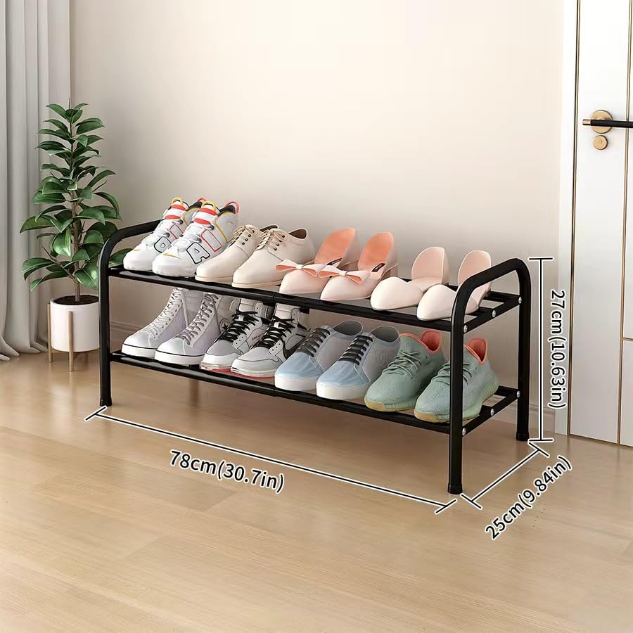 2 Tier Shoe Rack Metal Shoe Shelf Heavy Duty Shoe Rack Storage Organizer for Entryway Closet Doorway, Black - size: 2 Tier