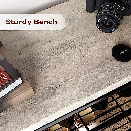 4-in-1 Hall Tree with Shoe Storage Bench, Narrow Entryway Coat Rack and Shoe Bench, Mudroom Shelves with 8 Hooks, Hanging Bar, Gray