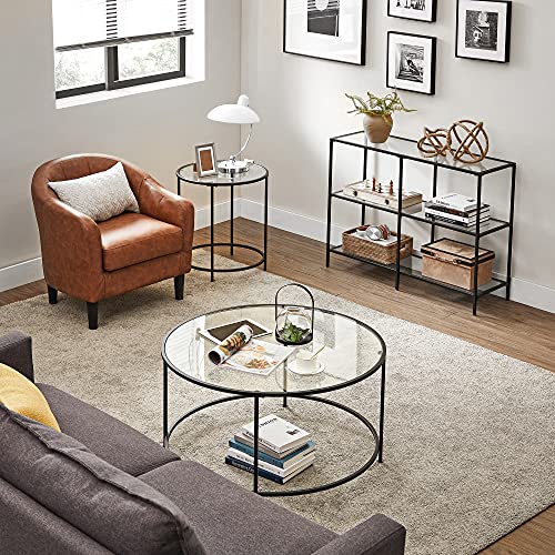 VASAGLE 39.4 Inch Console Table with 3 Shelves, Sofa Tables, Modern Entryway Table, Metal Frame, Tempered Glass Shelf, Entryway Living Room Bedroom, Classic Black and Transparent ULGT027B01 - color: Classic Black + Transparent, size: 39.4"W