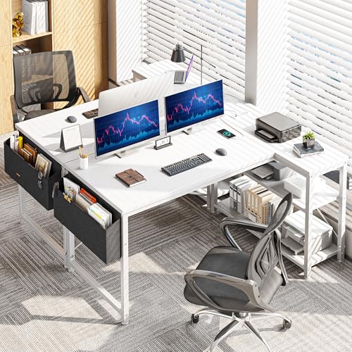 EnHomee L Shaped Desk with Outlet,Power Home Office & Study Electronic Gear | Built-in Outlet, Reliable Power Supply, Neat Cable Arrangement, Convenience for Home Office, Study & Electronic Device, White - color: White, size: 48 Inch