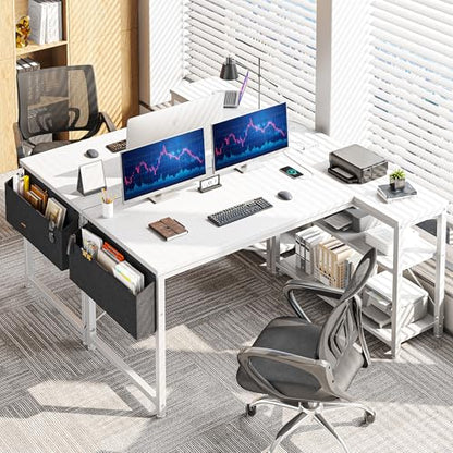 EnHomee L Shaped Desk with Outlet,Power Home Office & Study Electronic Gear | Built-in Outlet, Reliable Power Supply, Neat Cable Arrangement, Convenience for Home Office, Study & Electronic Device, White - color: White, size: 48 Inch