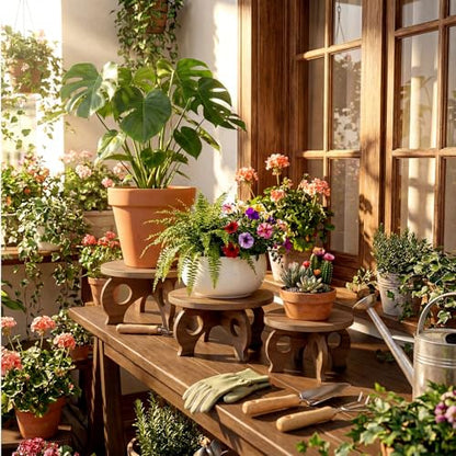 3 Pcs Wooden Plant Stand Indoor 8/9/11",Walnut Color,Low - color: Walnut Color