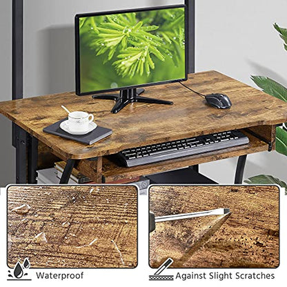 Topeakmart 2-Tier Rolling Desk with Printer Shelf & Keyboard Tray, Rustic Brown - color: Rustic Brown