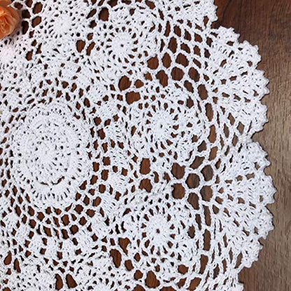 Damanni White Cotton Handmade Crochet Lace Tablecloth Doilies Table Overlay,Round,16 Inch,2PCS - size: White-2pc-16 Inch