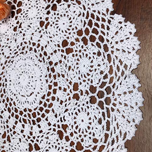Damanni White Cotton Handmade Crochet Lace Tablecloth Doilies Table Overlay,Round,19 Inch,2PCS - size: White-2pc-19 Inch