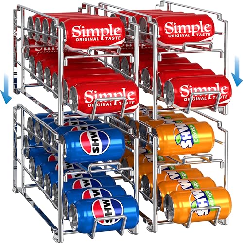 Simple Houseware Soda Can Organizer Stackable Rack Dispenser for Pantry/Refrigerator, Chrome, 4 Pack - color: Chrome