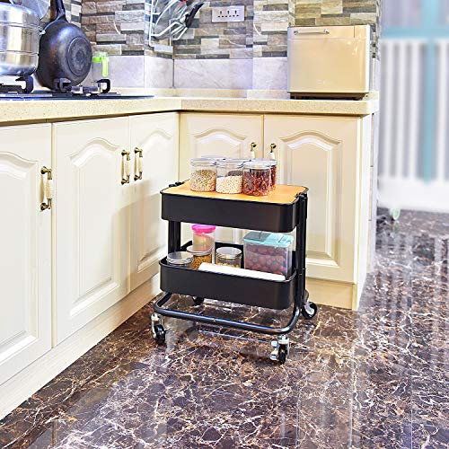 2-Tier Metal Utility Rolling Cart Storage Side End Table with Cover Board for Office Home Kitchen Organization, Black - color: A- Black