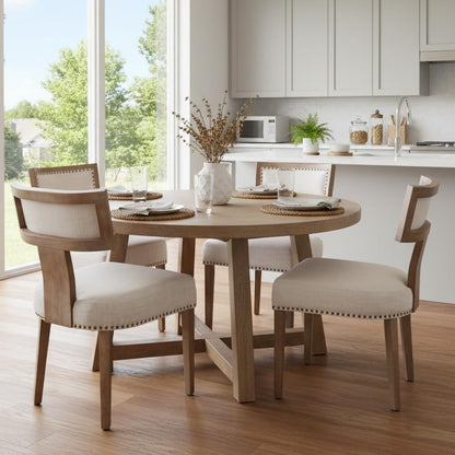RIVOVA Mid Century Modern Dining Chairs Set of 4 Upholstered Linen Fabric Kitchen Dining Side Chairs with Nailhead Trim, Modern Kitchen Armless Solid Wood Dining Chairs, Beige - color: Beige Nailhead