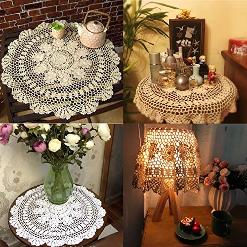 Damanni White Cotton Handmade Crochet Lace Tablecloth Doilies Table Overlay,Round,23 Inch,2PCS - size: White-2pc-23 Inch