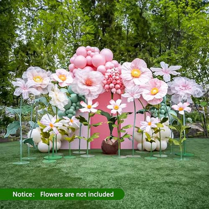 Mverse Heavy-Duty Metal Stand Base for Giant Flowers, 16.5" Powder-Coated Iron Base with 3 Bendable Aluminum Pipes and Pins for Wedding Arch, Party Backdrop, Event Décor - size: 16.5 inches