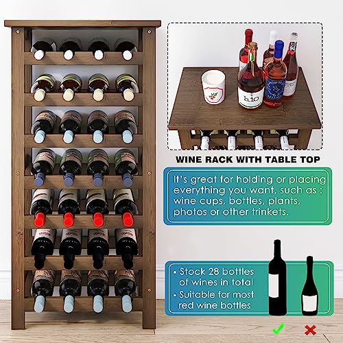 SMIBUY Bamboo Wine Rack, 28 Bottles Display Holder with Table Top, 7-Tier Free Standing Storage Shelves for Kitchen, Pantry, Cellar, Bar (Walnut) - color: Walnut