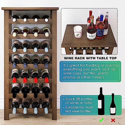 SMIBUY Bamboo Wine Rack, 28 Bottles Display Holder with Table Top, 7-Tier Free Standing Storage Shelves for Kitchen, Pantry, Cellar, Bar (Walnut) - color: Walnut