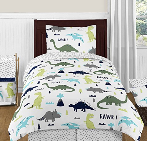 Sweet Jojo Designs Navy Blue and Grey Modern Dino Foldable Fabric Storage Cube Bins Boxes Organizer Toys Kids Baby Childrens for Mod Dinosaur Collection Set of 2 - color: Blue and Green Dinosaur