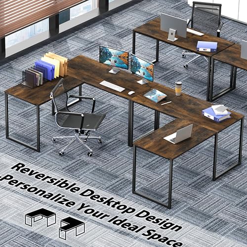 SHW Mission 48 x 48 L-Shape Home Office Computer Desk, Rustic Brown | Reversible Desktop Design - color: Rustic Brown, size: 48-Inch L-Shaped