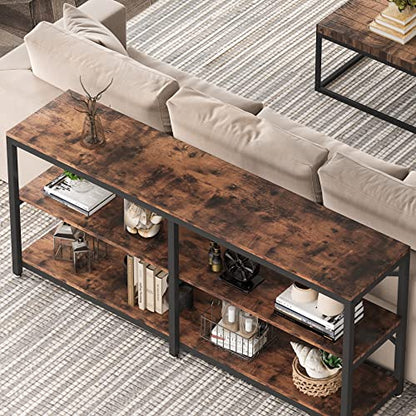 Tribesigns 70.9 Inch Extra Long Console Table, Modern Sofa Table Behind Couch Table with Storage Shelves, 3-Tier Industrial Hallway Entryway Table for Living Room, 3 Shelf Bookshelf(Brown) - color: Brown