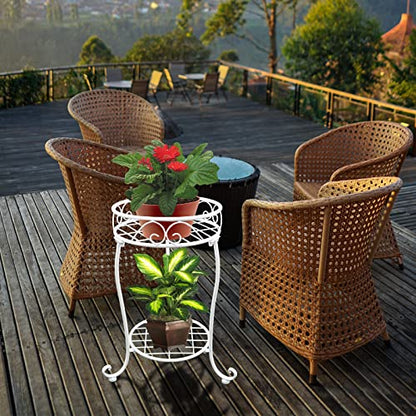 NAKUPE White Metal Plant Stand, 18.5 inch Tall 2 Tier Potted Holder Rack, Heavy Duty Flower Pot Shelf for Indoor Outdoor Patio Balcony Corner Garden