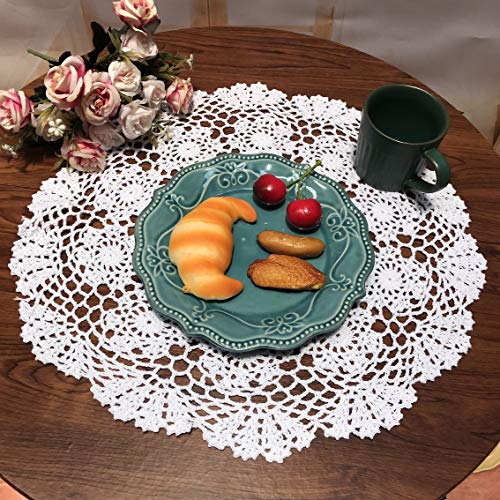 Damanni White Cotton Handmade Crochet Lace Tablecloth Doilies Table Overlay,Round,16 Inch,2PCS - size: White-2pc-16 Inch