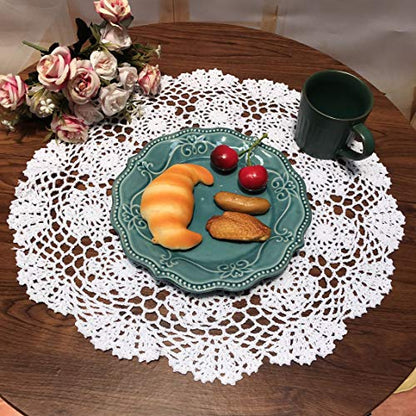Damanni White Cotton Handmade Crochet Lace Tablecloth Doilies Table Overlay,Round,16 Inch,2PCS - size: White-2pc-16 Inch