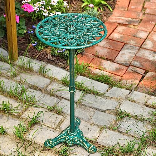 Sungmor Heavy Duty Cast Iron Potted Plant Stand, 24.2" Tall Metal Plant Stand, Vintage & Rustic Style Flower Stand Indoor Outdoor Garden Table, Decorative Flower Pot Holder for Balcony Patio - color: Antique Green - 24.2INCH
