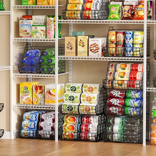 Stacking Can Dispensers 3 Tier with 3 Divider, Large Pantry Can Organizer, Beverage Drink Pop Soda Can Storage Basket, Can Holders for Pantry, Canned Food Rack Wire Bins for Kitchen Cabinet (3-Pack) - size: 3-Pack