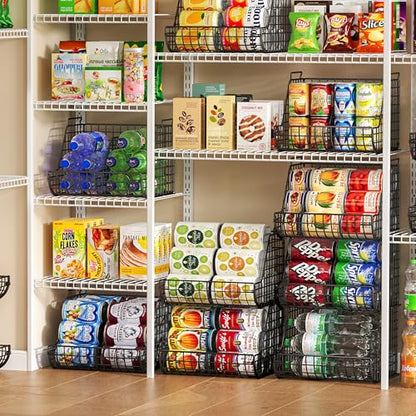 Stacking Can Dispensers 3 Tier with 3 Divider, Large Pantry Can Organizer, Beverage Drink Pop Soda Can Storage Basket, Can Holders for Pantry, Canned Food Rack Wire Bins for Kitchen Cabinet (3-Pack) - size: 3-Pack