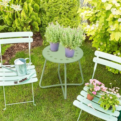 danpinera Outdoor Side Tables with Flower Cut Outs, Weather Resistant Steel Patio Side Table, Small Round Outdoor End Table Metal Side Table for Patio Yard Balcony Garden Green - color: Green
