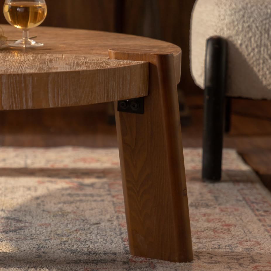 36.61'' Round Coffee Table, Modern Countryside Farmhouse Rustic Wood Coffee Table for Living Room, Easy Assembly, Natural - color: Ø36.61''-natural Wood