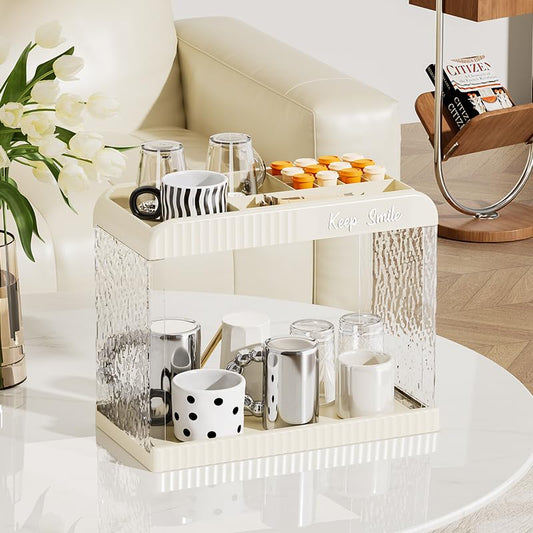 Bathroom Counter Organizer, 2-Tier Acrylic Storage Organizer for Makeup Perfume Lipstick, Skincare Organizers Shelf, Vanity Storage Tray for Bedroom, Living Room, Spice Racks, Coffee Bar - color: White 1