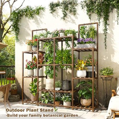 EnHomee Plant Stand, Hold 12-14 Pots, Waterproof Eucalyptus Wood | Easy to Assemble, Sturdy Enough, Without Wobble