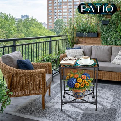 Cinnvoice Outdoor Side Table 2-Tier Storage Square Small Mosaic Patio Accent Indoor End Plant Coffee Tea Table for Yard Patio Porch Garden Living Room, Bedroom(Butterfly Style) - style: Butterfly Style