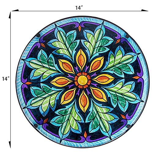 VCUTEKA Outdoor Side Table Mosaic End Table Patio Side Table Small End Table Glass Top Round Balcony Coffee Table Porch Indoor Glass Top - color: Green