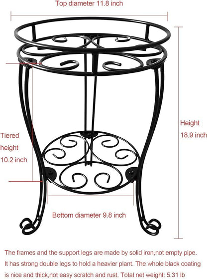 TREEZITEK 11.8 inches Diameter Tall Metal Plant Stand for Indoor or Outdoor,Heavy Duty Flower Pot Stand Rack Holds Big Heavy Plants,Black (18.9 INCHES TALL) - size: 18.9 INCHES TALL