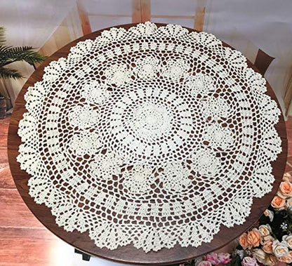 Damanni Beige Cotton Handmade Crochet Lace Tablecloth Doilies Table Overlay,Round,23 Inch,2PC - size: Beige-2pc-23 Inch