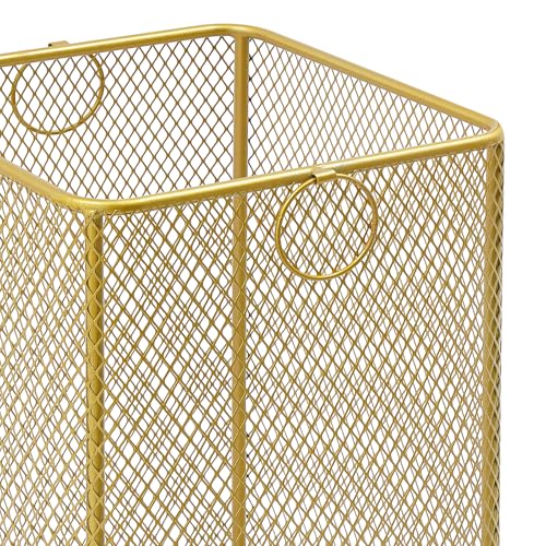 Metal Laundry Basket Cart, Rolling Laundry Hamper with Wheels, Freestanding Square Mobile Storage Cart, Raised Bottom, Round Handles, Hollow Mesh (Gold, 11.8x11.8x21.7in) - color: Gold, size: 11.8x11.8x21.7in