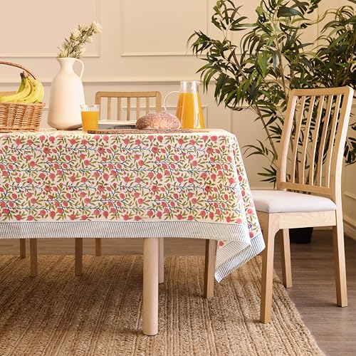 Encasa XO Rectangular Tablecloth 56"x72" 6 ft Pink Jaipuri Block Print Cotton Dining Table Cloth | Handcrafted Floral tablecloths – Machine Washable for Indoor, Outdoor, Everyday Use - color: Pink, size: 72" x 56" (Rectangular)